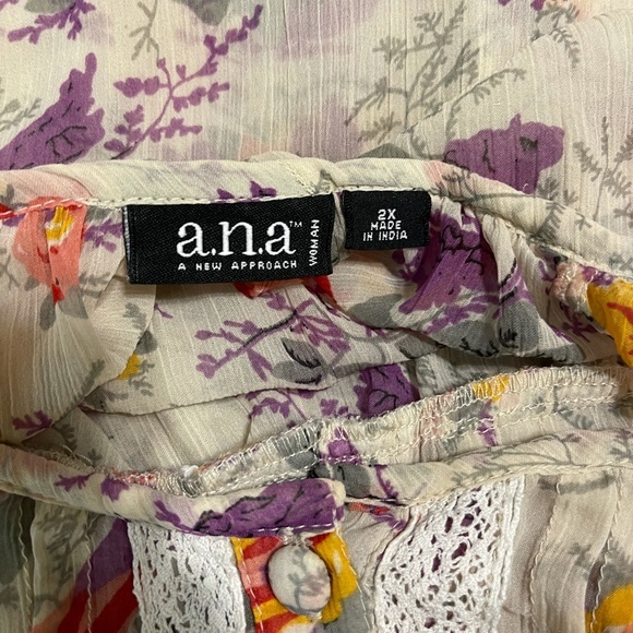 A.N.A. Short Sleeve Peasant Top Floral Sheer Blouse 2X - Picture 10 of 11